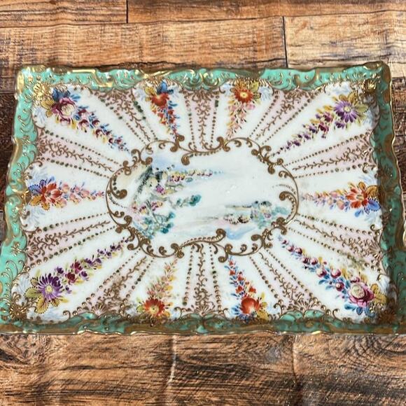 Vintage Platter Hand Painted Real Gold Trim Jewelry Home Decor Ceramic - Picture 5 of 6